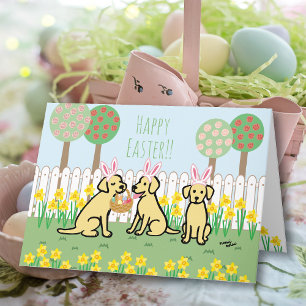 Cartes Pour Fêtes Annuelles Trois Bunnies de Pâques du Labrador Jardin
