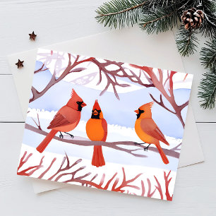 Cartes Pour Fêtes Annuelles Trois cardinaux rouges dans les branches de neige