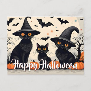 Cartes Pour Fêtes Annuelles Trois chats noirs avec des chapeaux pour Halloween