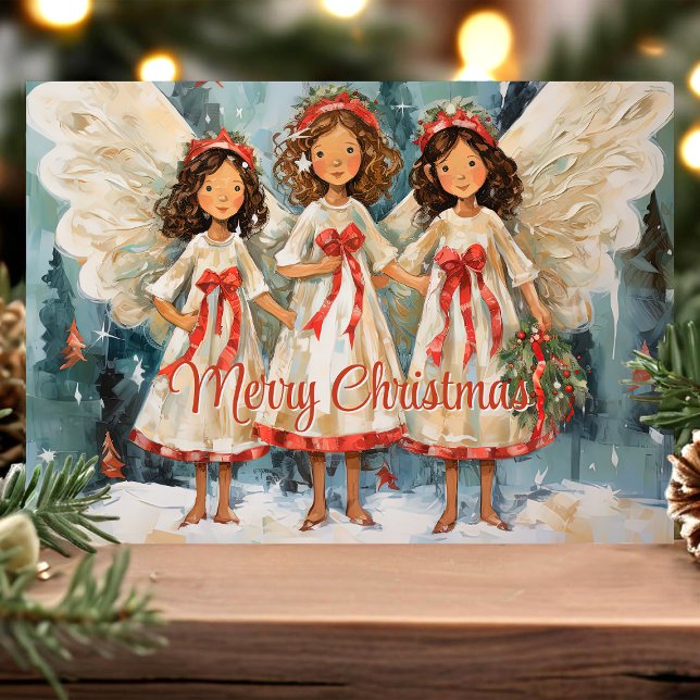 Cartes Pour Fêtes Annuelles Trois choeur Angel Joyeux Noël (Créateur téléchargé)