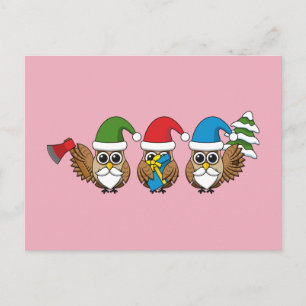 Cartes Pour Fêtes Annuelles Trois chouettes naines de Noël amusantes