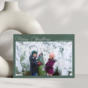 Cartes Pour Fêtes Annuelles Trois collage de photos Vert Script Joyeux Noël