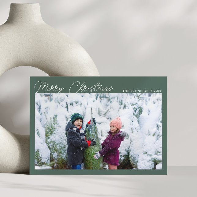 Cartes Pour Fêtes Annuelles Trois collage de photos Vert Script Joyeux Noël (Créateur téléchargé)