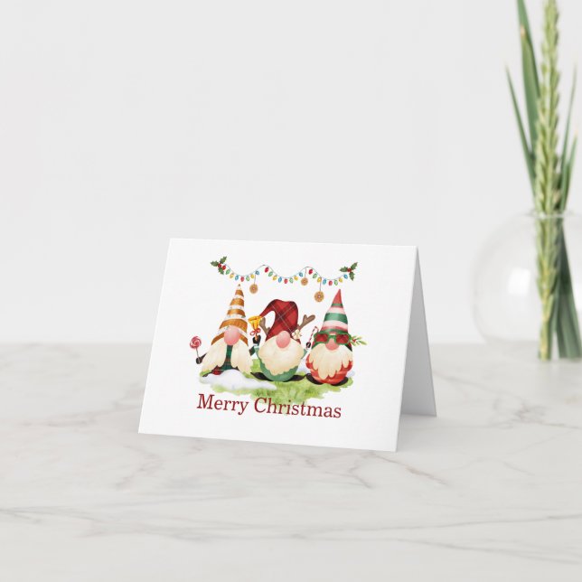 Cartes Pour Fêtes Annuelles Trois elfes de Noël Gnomes (Devant)