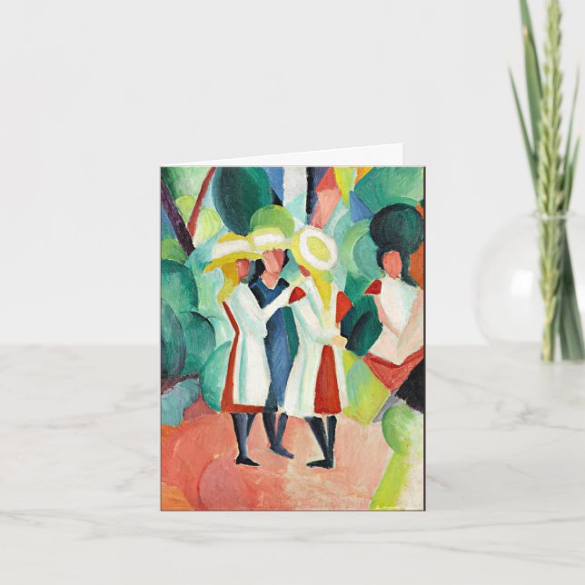 Cartes Pour Fêtes Annuelles Trois filles en Casquettes de paille jaune (Devant)