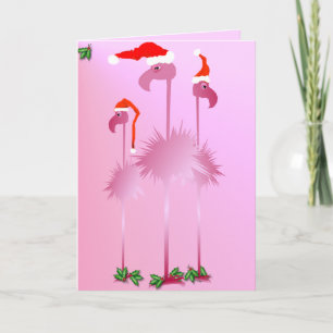 Cartes Pour Fêtes Annuelles Trois Flamants roses de Noël roses