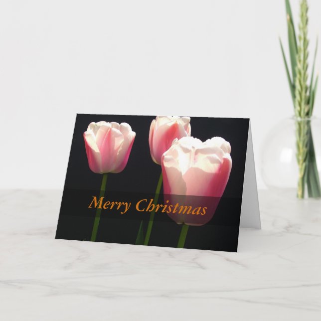 Cartes Pour Fêtes Annuelles Trois fleurs de tulipe roses. Noël, fêtes. (Devant)