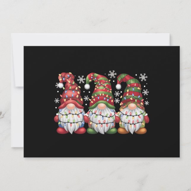 Cartes Pour Fêtes Annuelles Trois Gnomes Carreaux de Buffalo Rouge Noël (Devant)