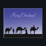 Cartes Pour Fêtes Annuelles Trois hommes sages en voyage avec leurs chameaux<br><div class="desc">Illustration des 3 sages qui roulent sur leurs chameaux dans une caravane la nuit.</div>