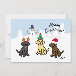 Cartes Pour Fêtes Annuelles Trois Labradors et Noël Snowman