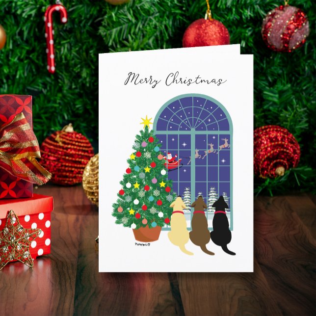 Cartes Pour Fêtes Annuelles Trois Labradors Nuit magique Noël (Three Labradors Magical Night Christmas Cards.  Yellow Lab, Chocolate Lab, Black Lab included.  )