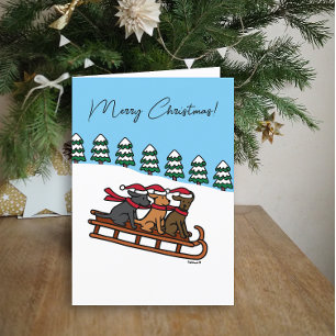 Cartes Pour Fêtes Annuelles Trois Labradors Traîneau Glissant Vue Neige