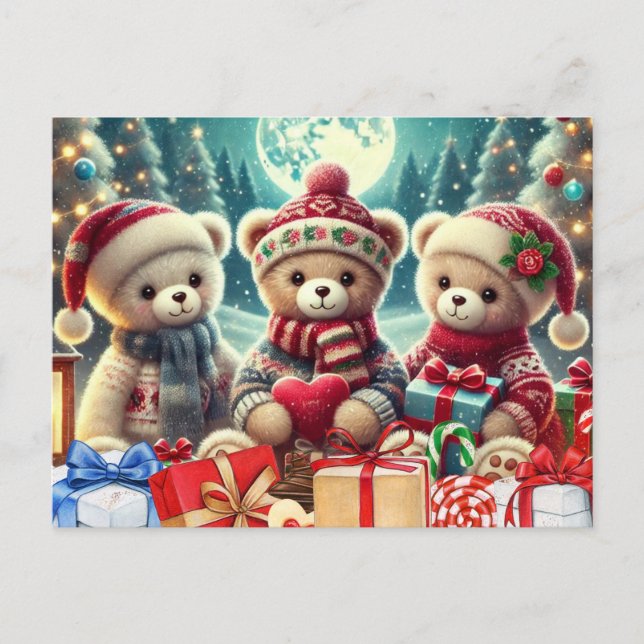 Cartes Pour Fêtes Annuelles Trois mignons Nounours Joyeux Noël (Devant)