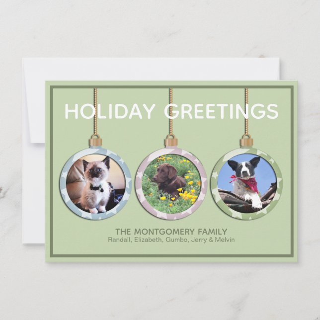 Cartes Pour Fêtes Annuelles Trois Ornement Pastel Photo personnalisée Noël (Devant)