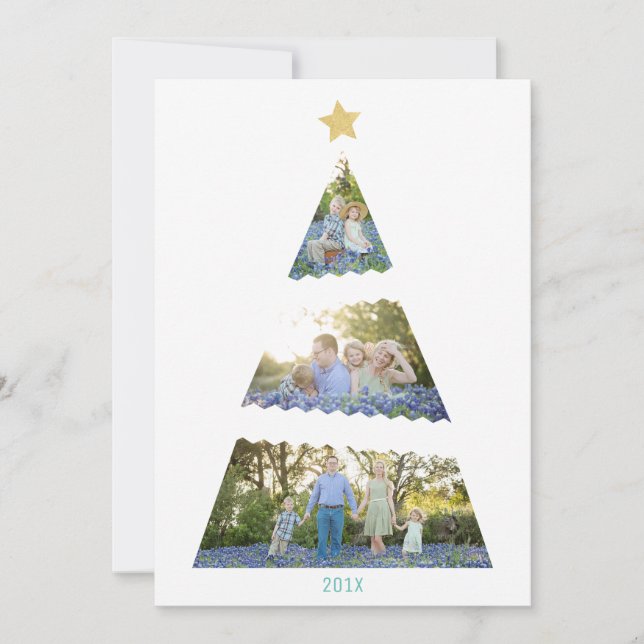 Cartes Pour Fêtes Annuelles Trois photos Arbre de Noël moderne (Devant)