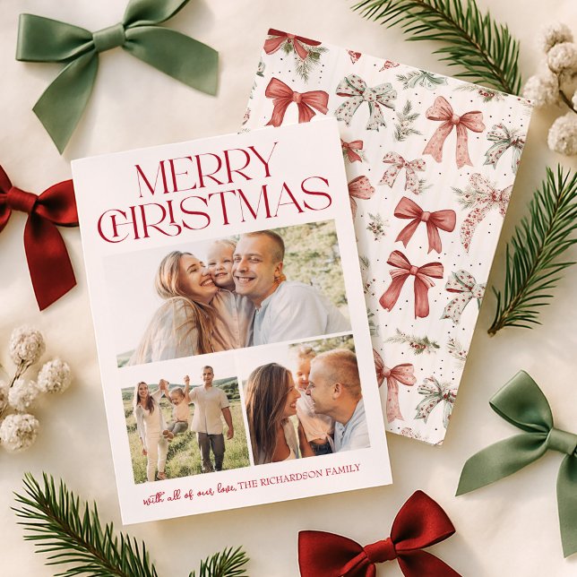 Cartes Pour Fêtes Annuelles Trois photos avec un nœud de Noël (Créateur téléchargé)