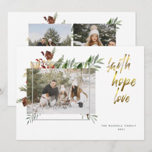 Cartes Pour Fêtes Annuelles Trois photos de Noël en calligraphie dorée élégant