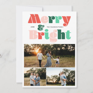 Cartes Pour Fêtes Annuelles Trois photos modernes Merry et Bright