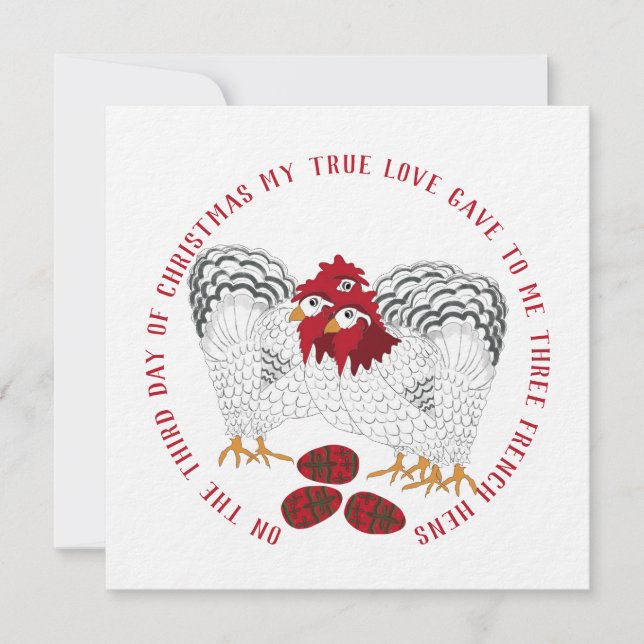 Cartes Pour Fêtes Annuelles Trois poules françaises Chant de Noël 12 jours cha (Devant)