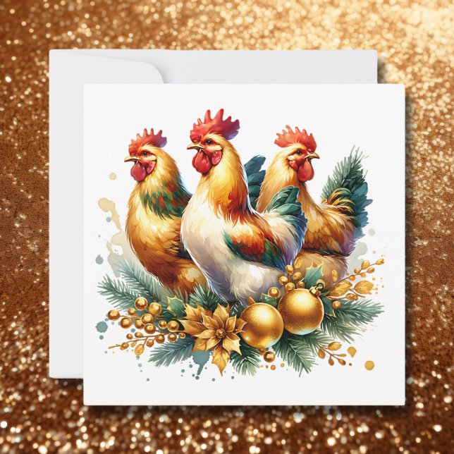Cartes Pour Fêtes Annuelles Trois poules françaises | Douze jours de Noël (Créateur téléchargé)