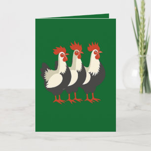 Cartes Pour Fêtes Annuelles Trois Poules Françaises Rétro Milieu du Siècle Dét