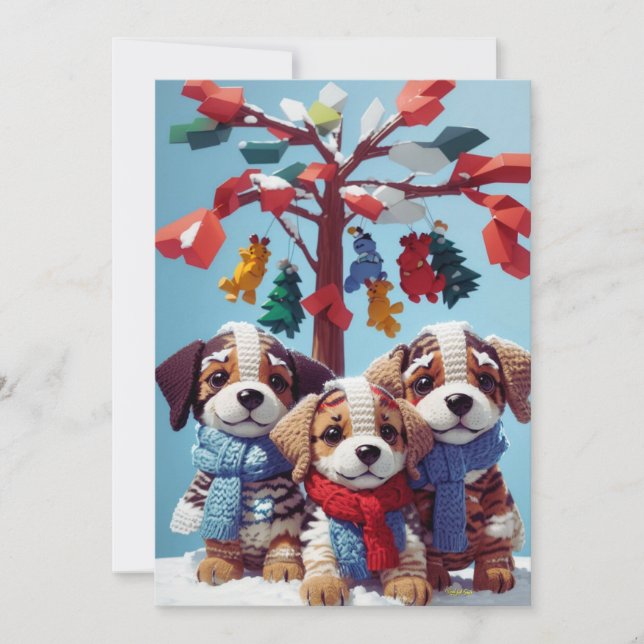 Cartes Pour Fêtes Annuelles Trois Poupées De Marionnettes Mignonnes : Voeux Ad (Devant)