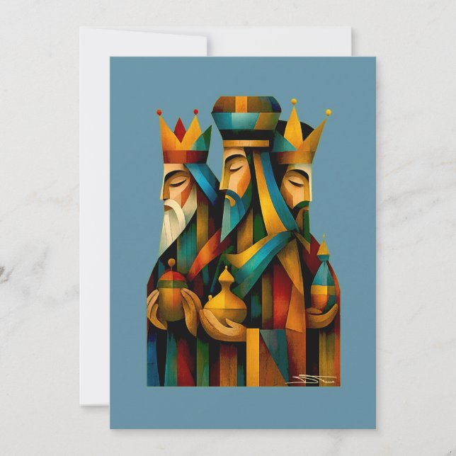Cartes Pour Fêtes Annuelles Trois Sages Abstrait Art de la Nativité (Devant)