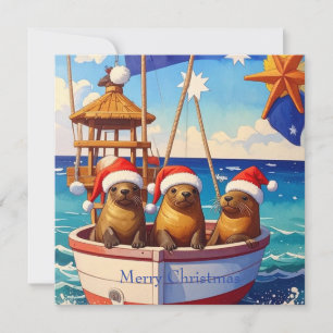 Cartes Pour Fêtes Annuelles Trois sceaux avec chapeaux de Père Noël Joyeux Noë