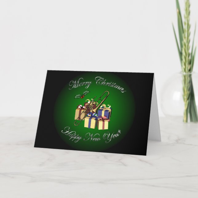 Cartes Pour Fêtes Annuelles Trombone ~Cadeaux "Joyeux Noël & Bonne Année" (Devant)