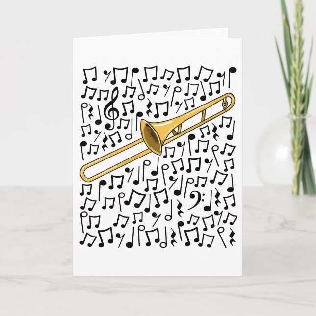 Cartes Pour Fêtes Annuelles Trombone Musical Notes Tromboniste Brass Musicien (Devant)