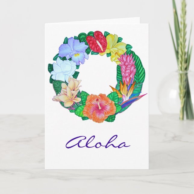 Cartes Pour Fêtes Annuelles Tropcal aloha Wreath (Devant)