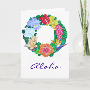 Cartes Pour Fêtes Annuelles Tropcal aloha Wreath