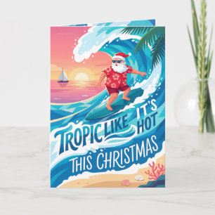 Cartes Pour Fêtes Annuelles Tropic comme c'est chaud Surfing Santa Noël