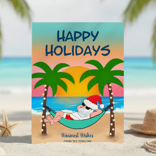 Cartes Pour Fêtes Annuelles Tropical Beach Père Noël Hammock Noël