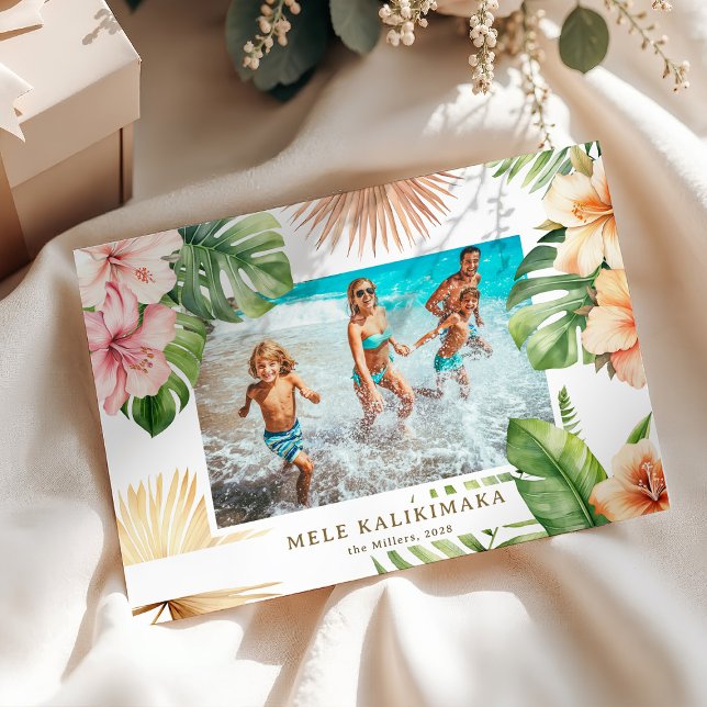 Cartes Pour Fêtes Annuelles Tropical Botanical Mele Kalikimaka Photo  (Créateur téléchargé)