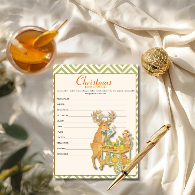 Cartes Pour Fêtes Annuelles Tropical Chinoiserie Christmas Unscramble game  (Tropical Chinoiserie Christmas Unscramble game Holiday Card)