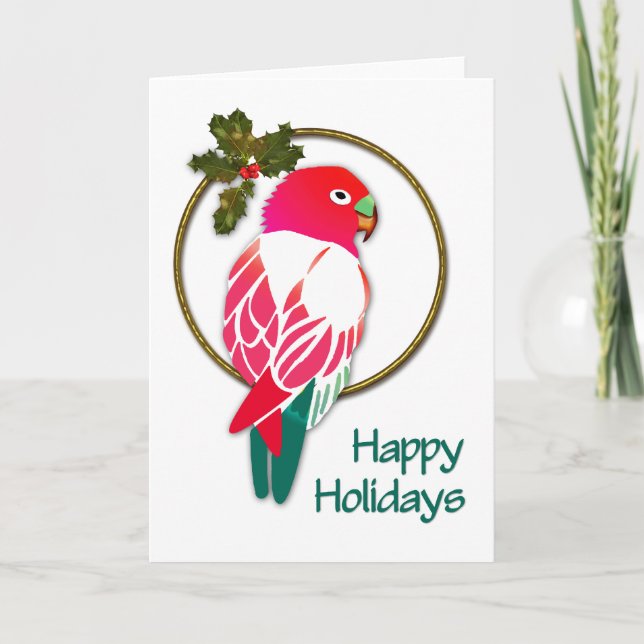 Cartes Pour Fêtes Annuelles Tropical Christmas Parrot with Holly (Devant)