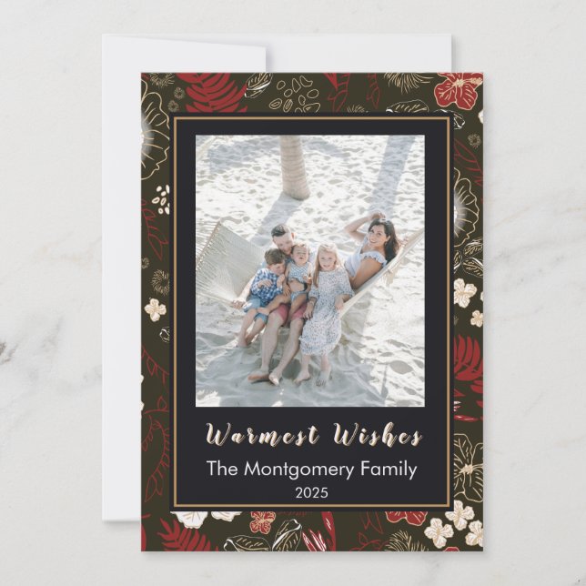 Cartes Pour Fêtes Annuelles Tropical Christmas Red Hibiscus Palm Warm Wishes (Devant)