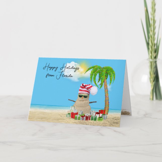 Cartes Pour Fêtes Annuelles Tropical Happy Holidays Sand Man (Devant)