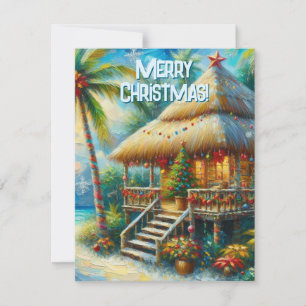 Cartes Pour Fêtes Annuelles Tropical Hut Arbre de Noël Palmier Lumières de Pla