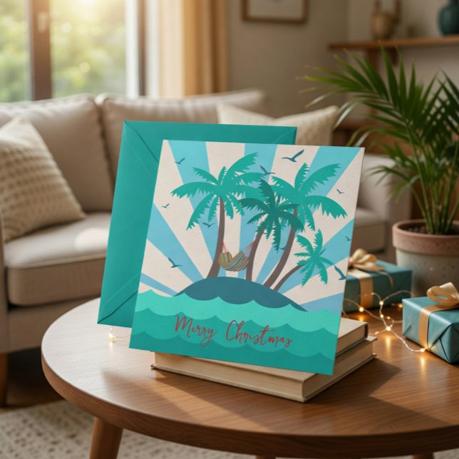 Cartes Pour Fêtes Annuelles Tropical Island Palm Tree Christmas Card  (Créateur téléchargé)