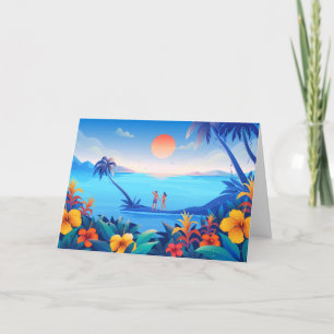 Cartes Pour Fêtes Annuelles Tropical Love - Romantic Holiday Sunset Card