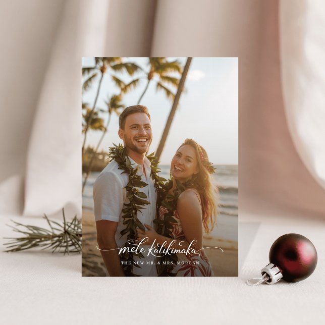 Cartes Pour Fêtes Annuelles  Tropical Mele Kalikimaka Newlywed Beach Photo (Créateur téléchargé)