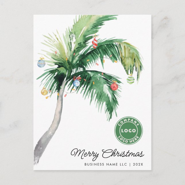 Cartes Pour Fêtes Annuelles Tropical Palm Tree Coastal Business Logo Christmas (Devant)
