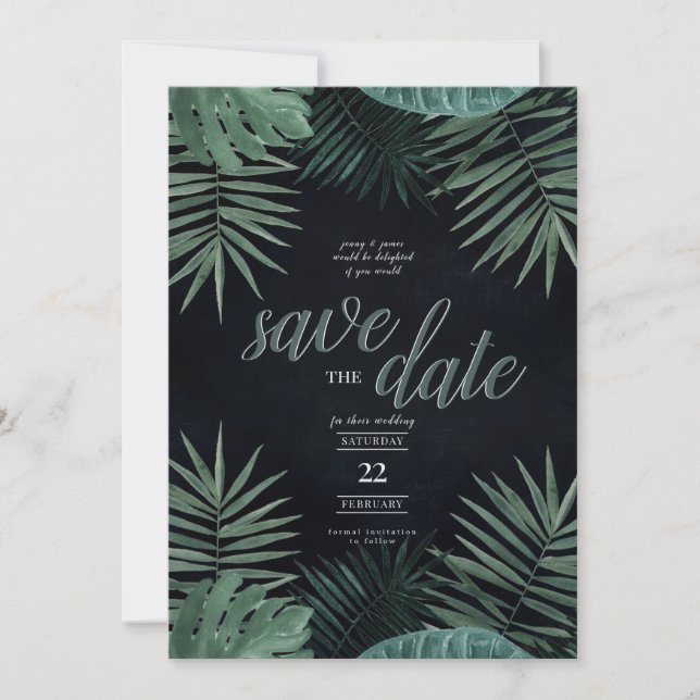Cartes Pour Fêtes Annuelles Tropical Save the Date, Dark and Moody (Devant)