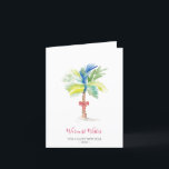Cartes Pour Fêtes Annuelles Tropical Watercolor Palm Tree<br><div class="desc">This minimum tropical theme holiday card fea réplica of my original painted watercolor palm tree in shades of tropical colors on a crisp background. The words Merry Christmas are set in a modern brush script typographiy. The inside feobjets your custom greeting in a berry red. Personalize the words to read...</div>
