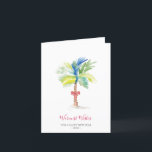 Cartes Pour Fêtes Annuelles Tropical Watercolor Palm Tree<br><div class="desc">This minimum tropical theme holiday card fea réplica of my original painted watercolor palm tree in shades of tropical colors on a crisp background. The words Merry Christmas are set in a modern brush script typographiy. The inside feobjets your custom greeting in a berry red. Personalize the words to read...</div>