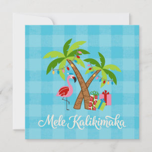 Cartes Pour Fêtes Annuelles Tropiques Festifs Vacances Flamant et Palmiers