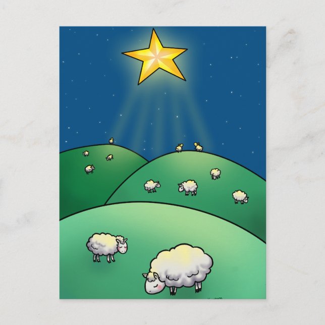 Cartes Pour Fêtes Annuelles Troupeau des moutons sous l'étoile de Noël (Devant)