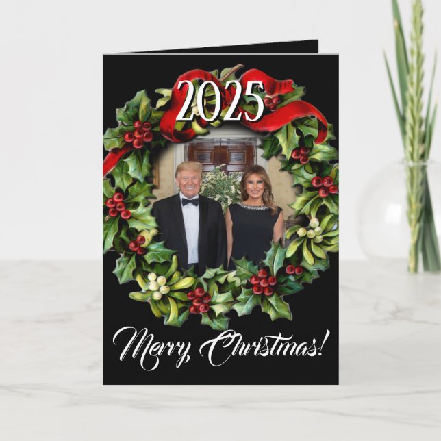 Cartes Pour Fêtes Annuelles Trump Christmas 2021 Wreath Photo Holiday Greeting (Devant)